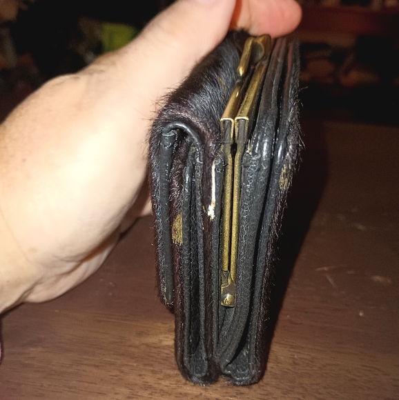 MYRA BAG SMALL BLACK COWHIDE WALLET WITH GOLD ACCENTS - Picture 5 of 8